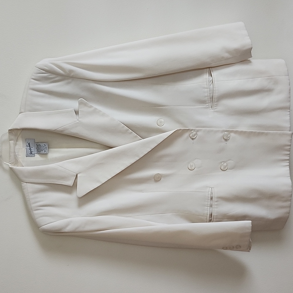 Jacqueline Ferrar Cream Blazer Lightweight Suit Jacket Shoulder pads Womens 18
